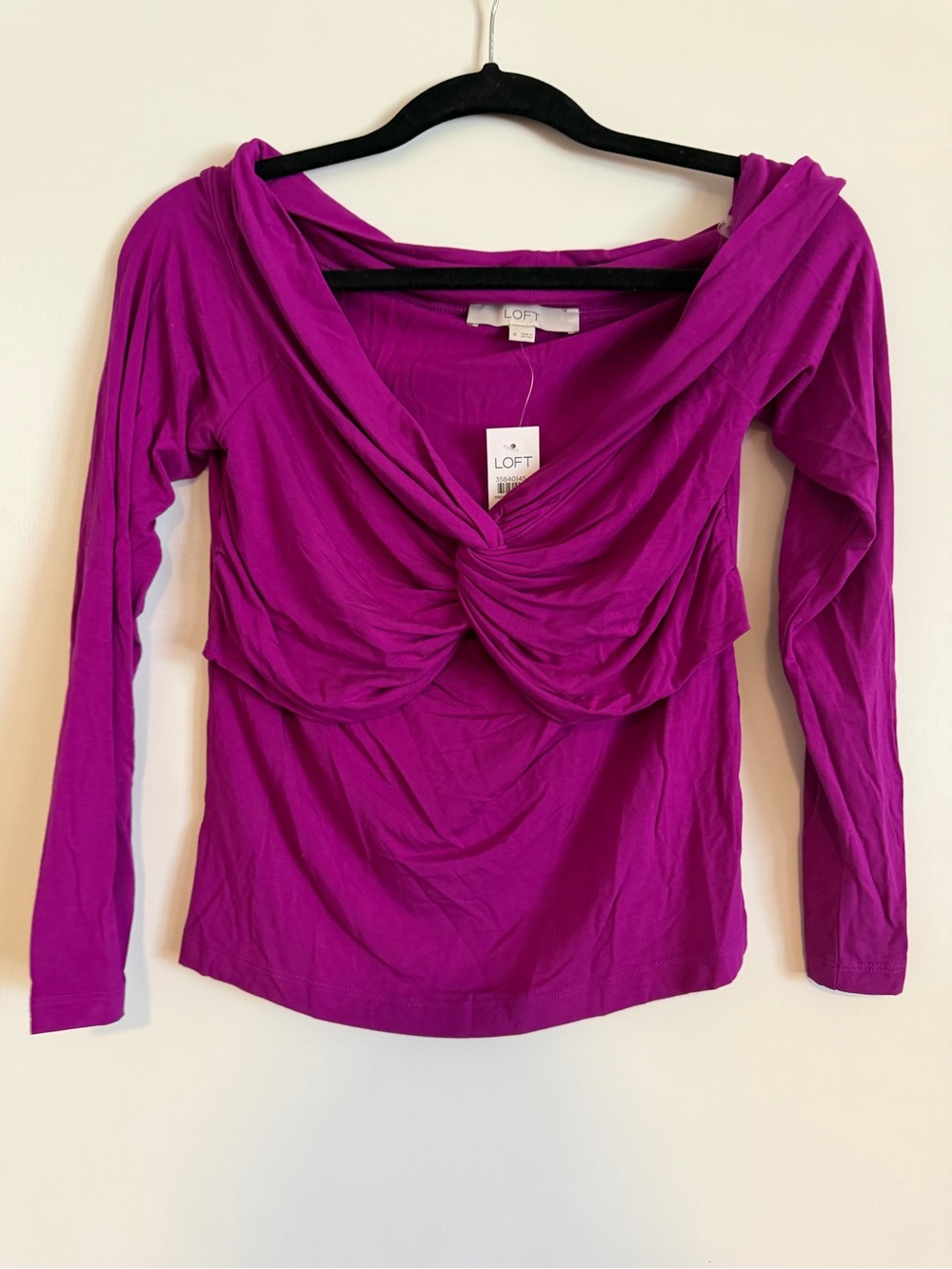 LOFT Magenta Twist-Front Long Sleeve Top